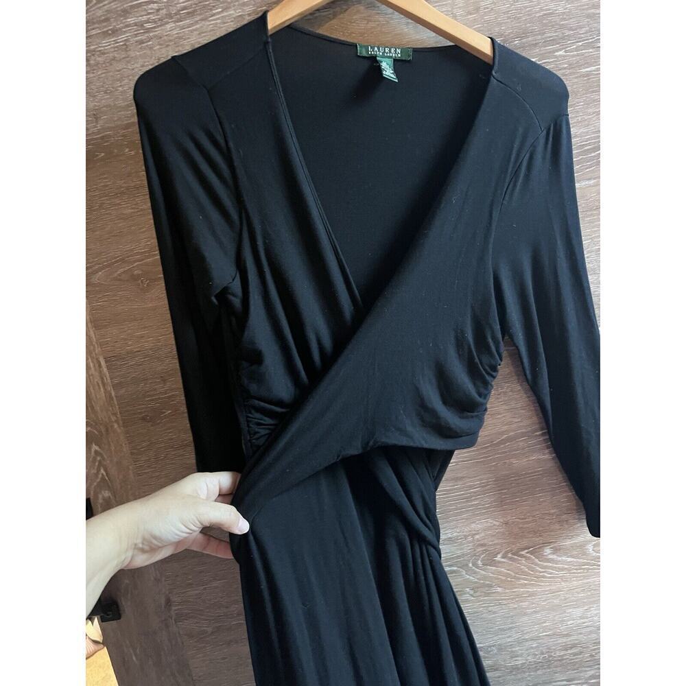 Ralph Lauren Black Wrap Dress Size M Tie Classic Midi Long Sleeve - Picture 2 of 6